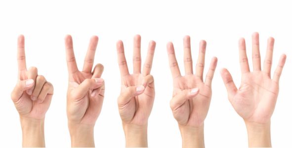 Hands counting numbers from 1 to 5