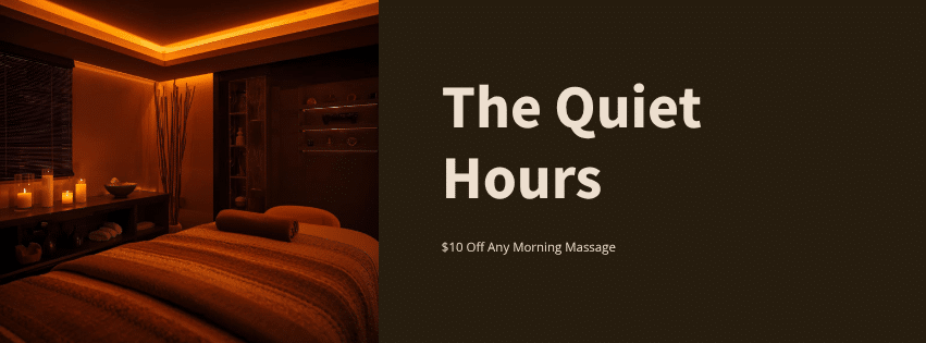 Happy Head Massage Quiet Hours promotion - $10 off morning massage San Diego before 1 PM