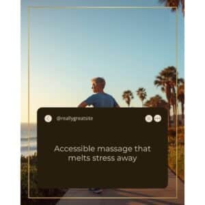 Massage for hip pain in San Diego — active adult outdoors at a coastal park gently stretching the hip after a walk