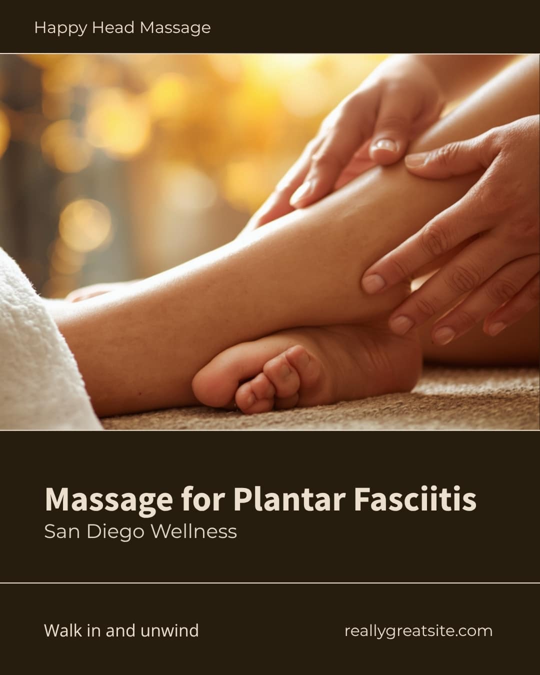 Massage for plantar fasciitis in San Diego — foot massage close-up showing thumb pressure into the arch and heel