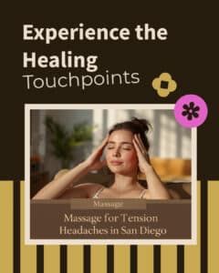 Woman experiencing relief after a session of massage for tension headaches in San Diego at Happy Head Massage