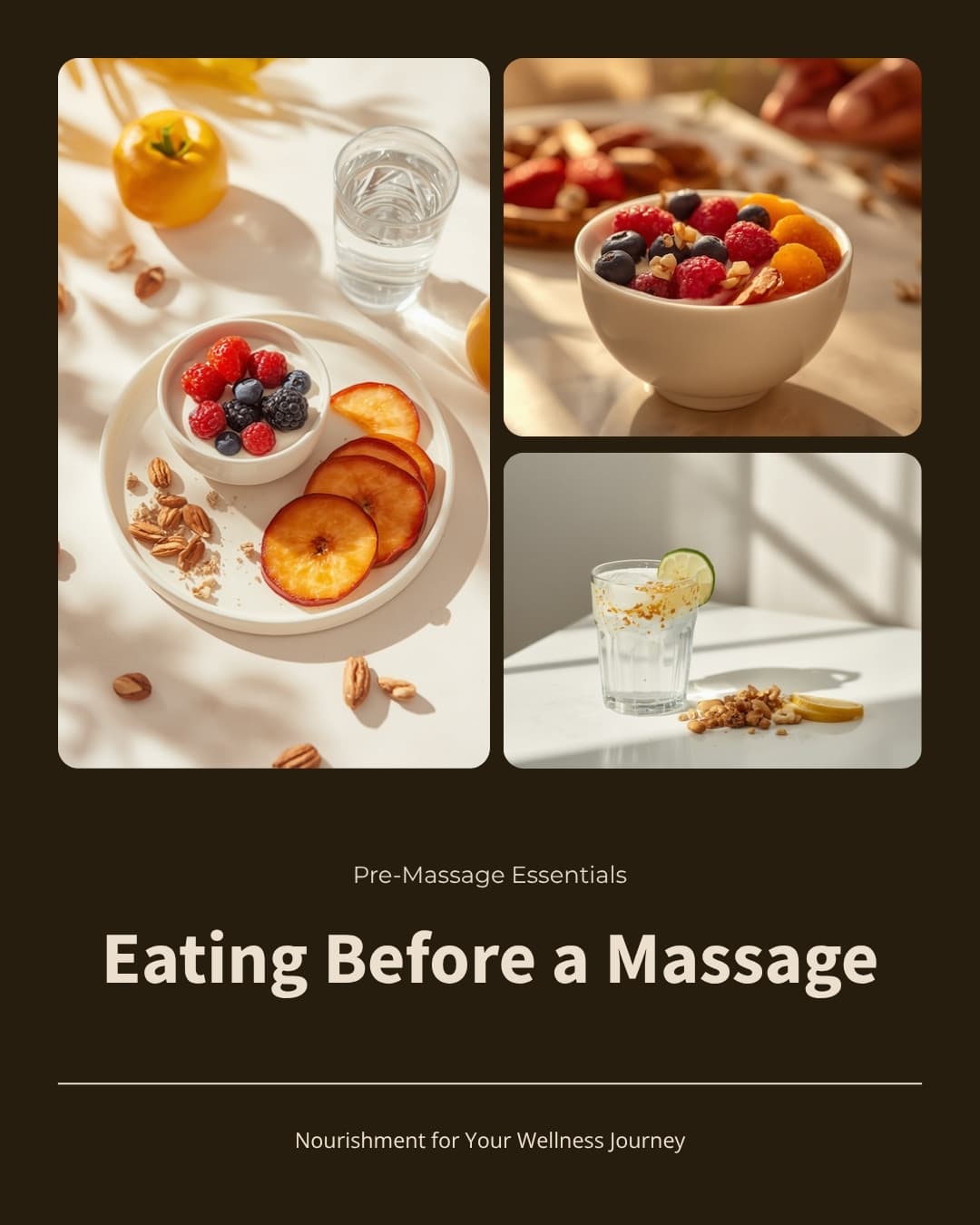 Light healthy snack and a glass of water — eating before a massage