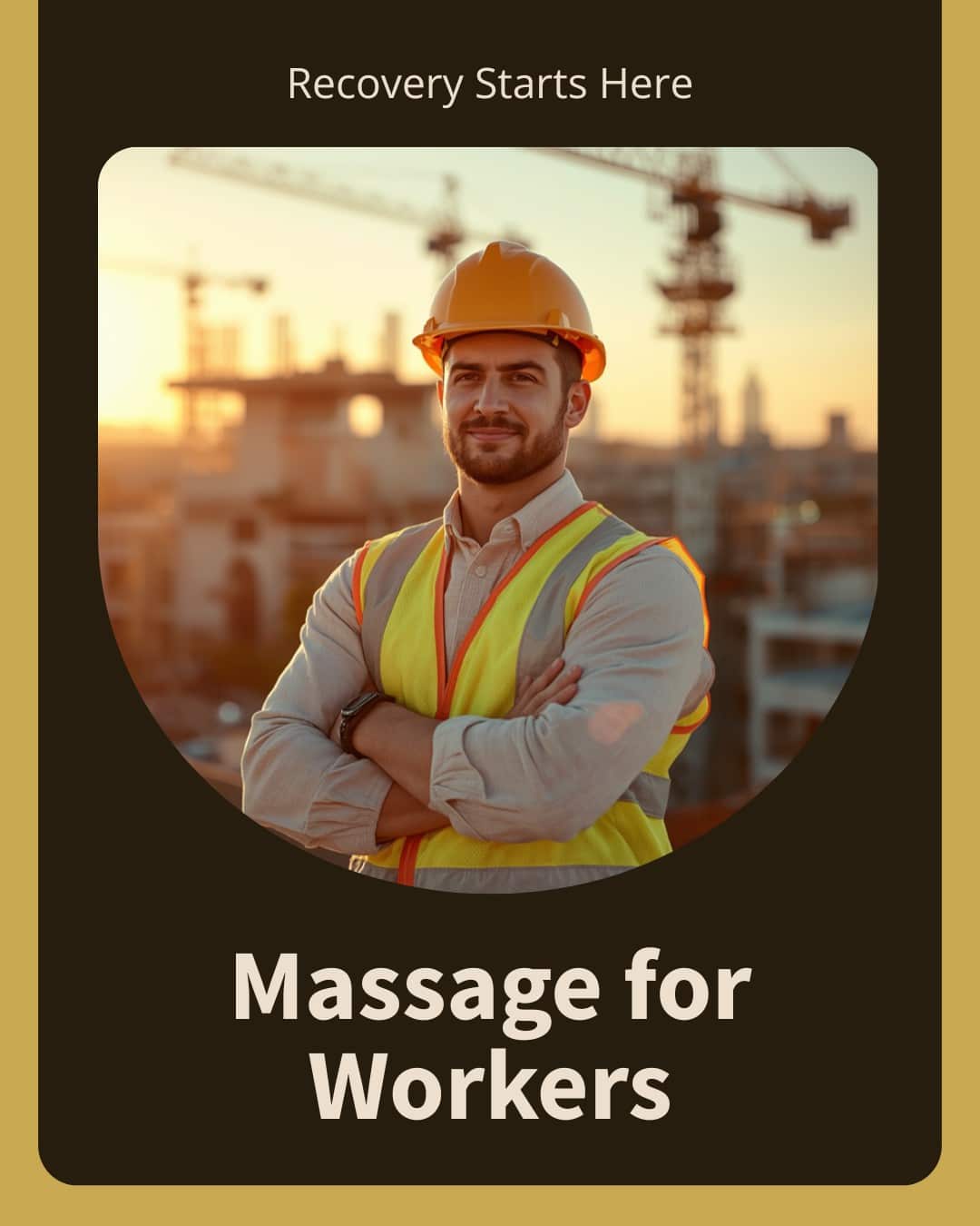 Massage for construction workers in San Diego — worker in hard hat and safety vest at a job site