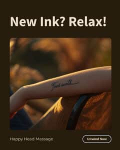 Tattooed forearm resting in warm golden-hour light — how soon to book a massage after a tattoo
