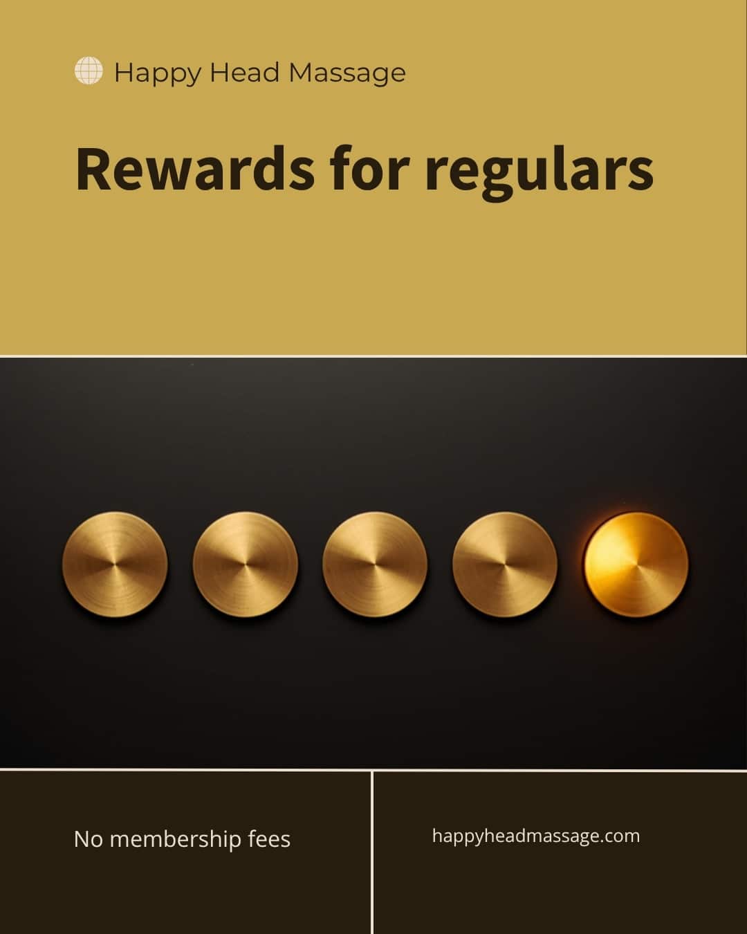 Row of polished gold discs with the last one glowing, illustrating rewards for returning customers