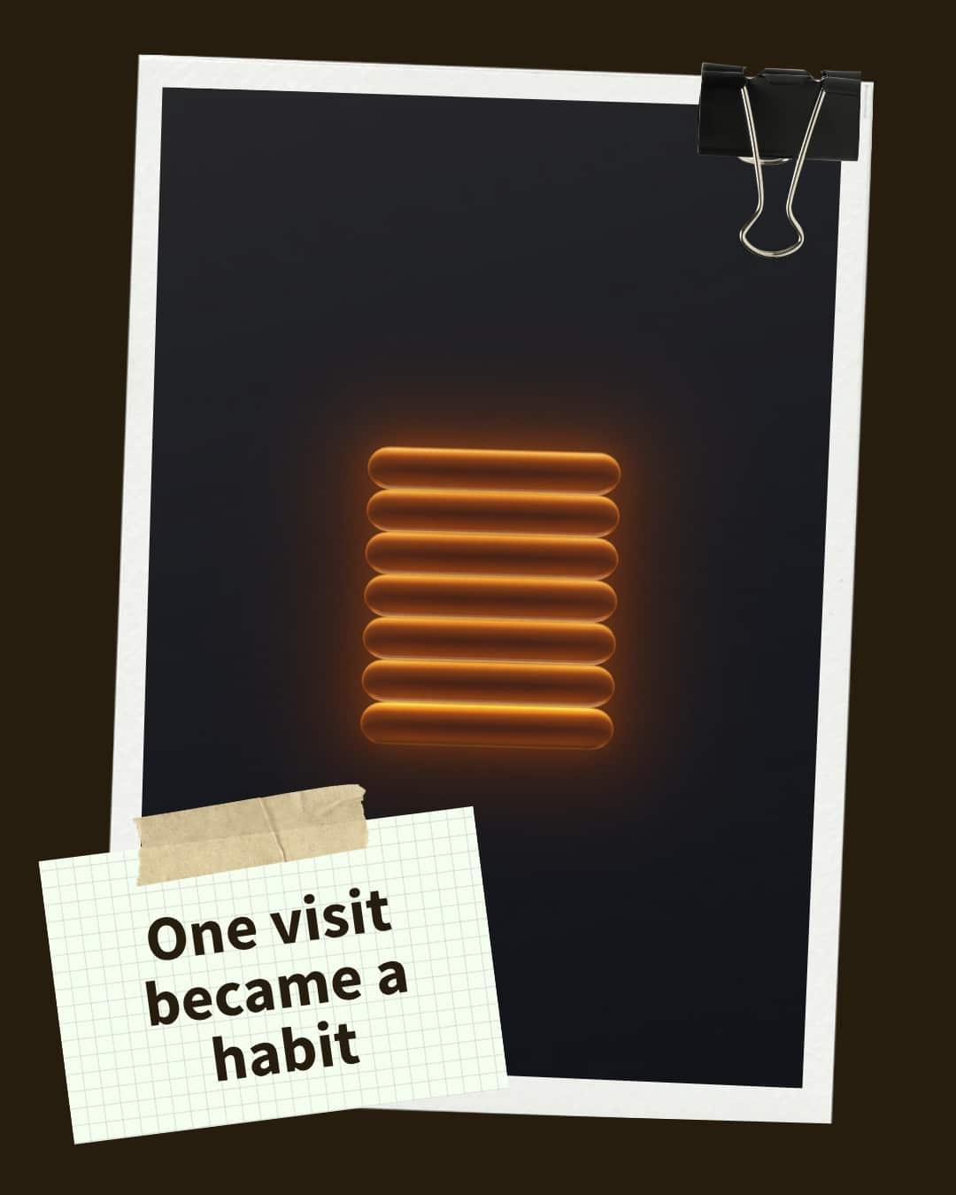 Glowing amber bars stacked like a habit tracker, illustrating regular massage becoming a routine