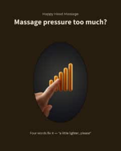 Amber pressure scale being adjusted by a fingertip — massage pressure too much