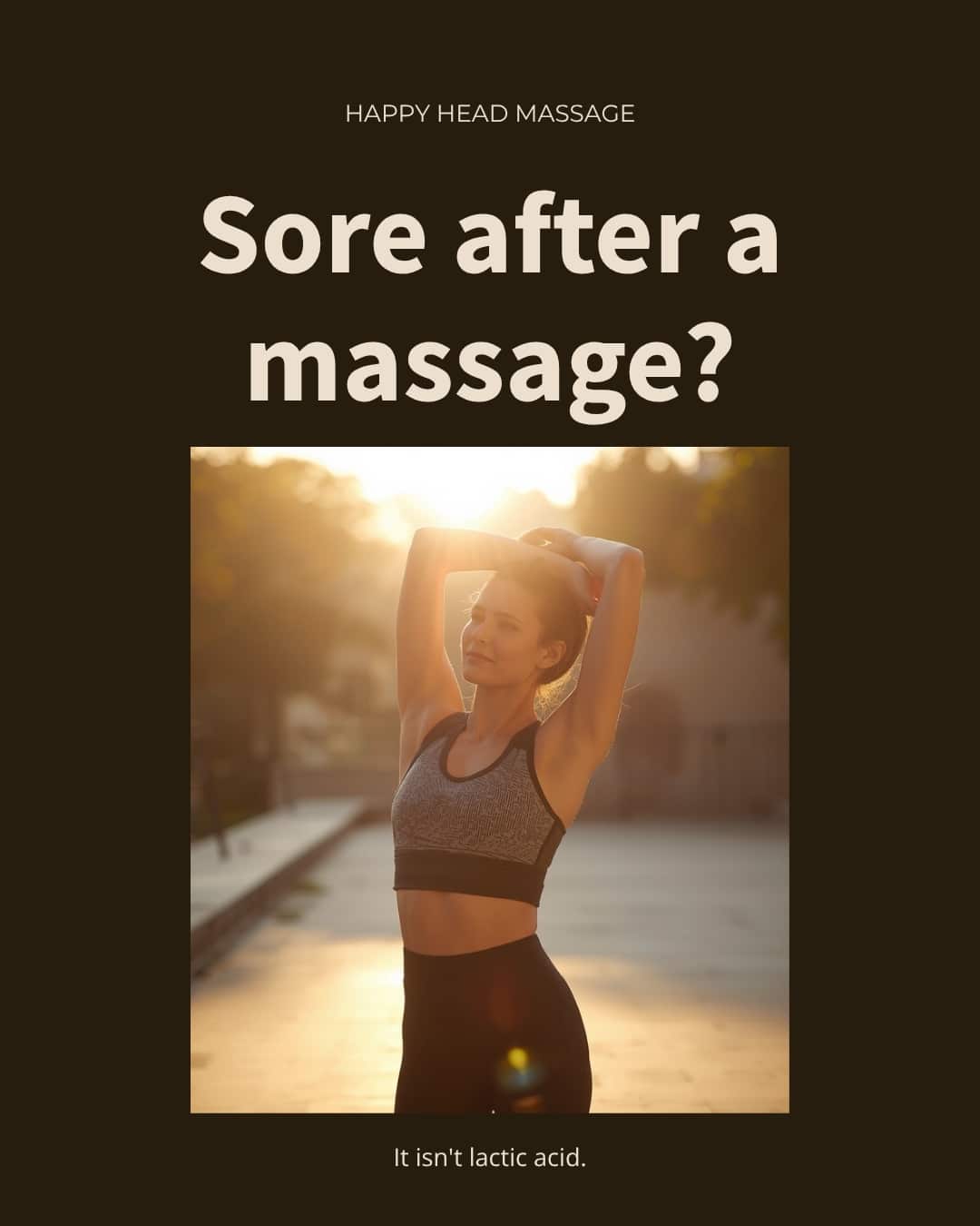 Woman stretching outdoors at sunrise, illustrating muscle soreness after a massage