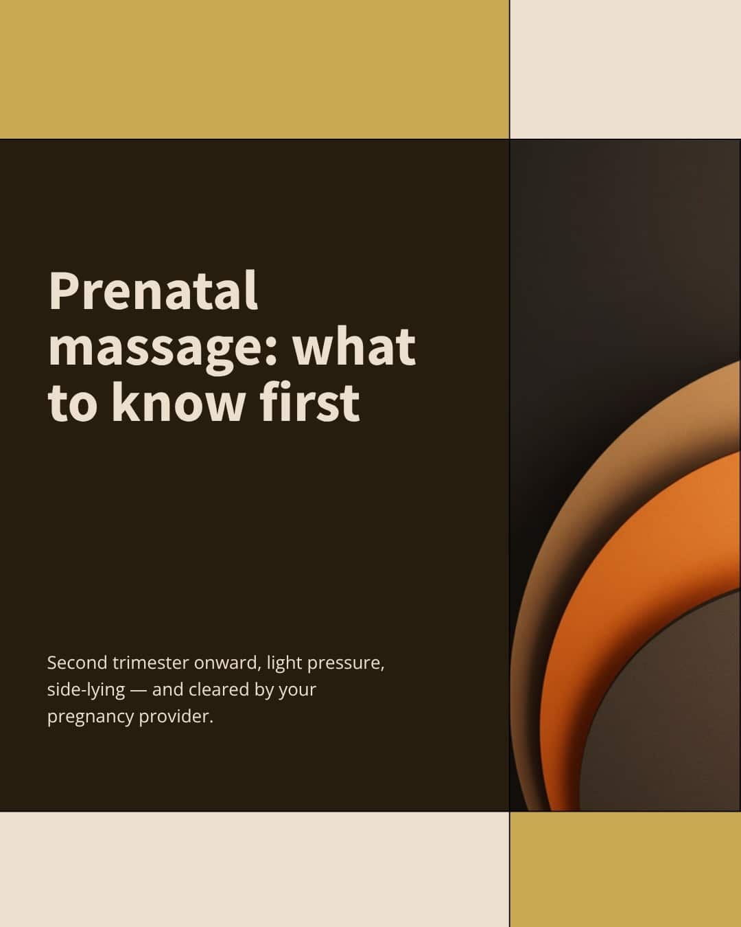 Nested warm amber crescent arcs on a dark background, illustrating gentle prenatal massage