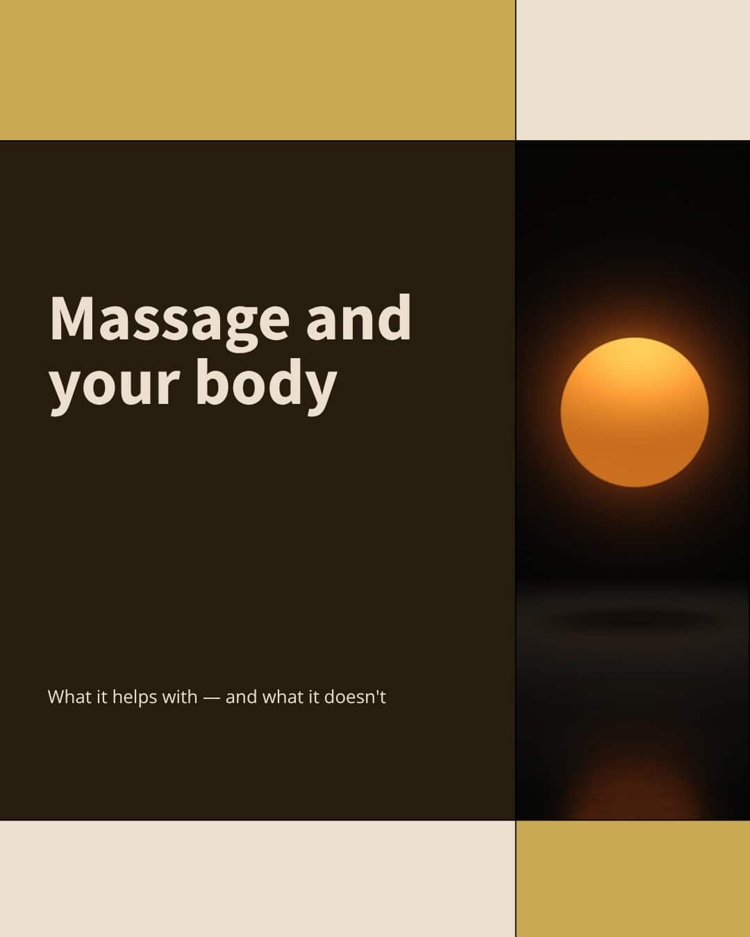 Softly glowing amber sphere on a dark background, illustrating massage and everyday wellbeing