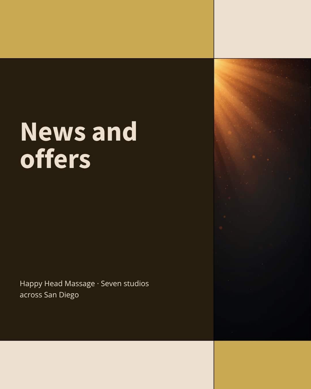 Warm amber light burst on a dark background — Happy Head Massage news and offers