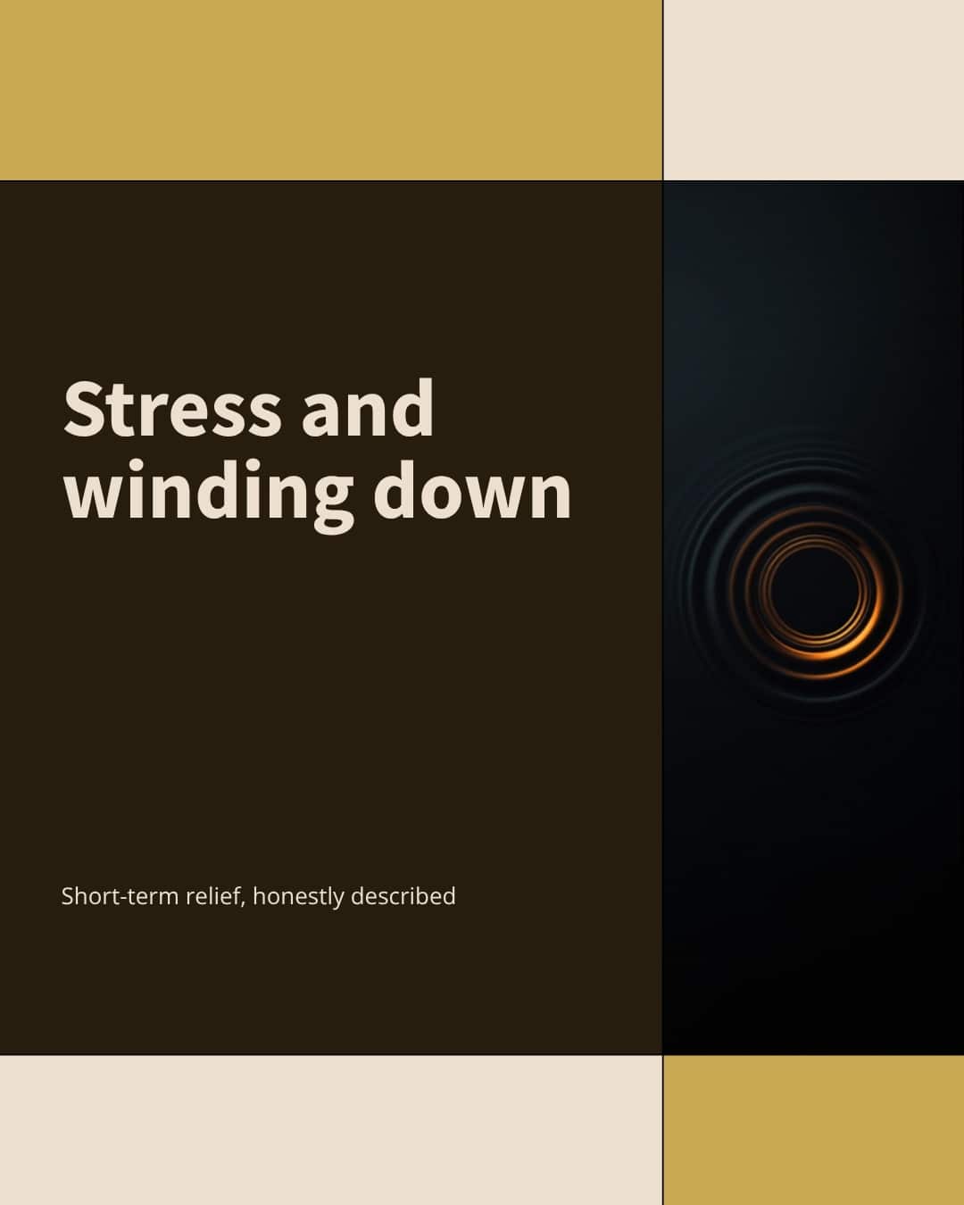 Concentric amber ripples on still dark water, illustrating stress settling