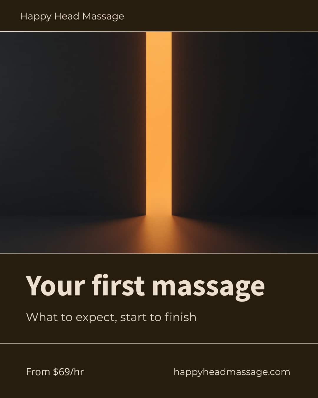 Warm amber light spilling through a partly open doorway, illustrating a first massage visit