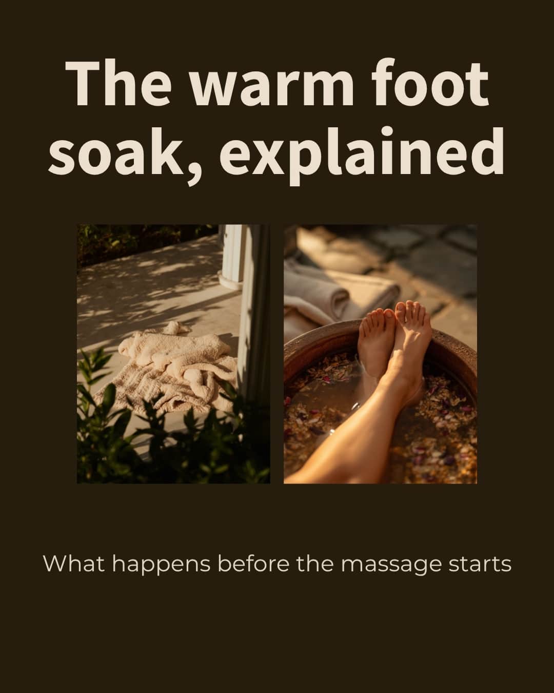 Feet resting in a wooden basin of warm water for a foot soak massage