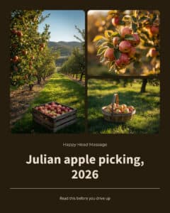Julian apple picking orchard with crates of ripe apples in the San Diego mountains