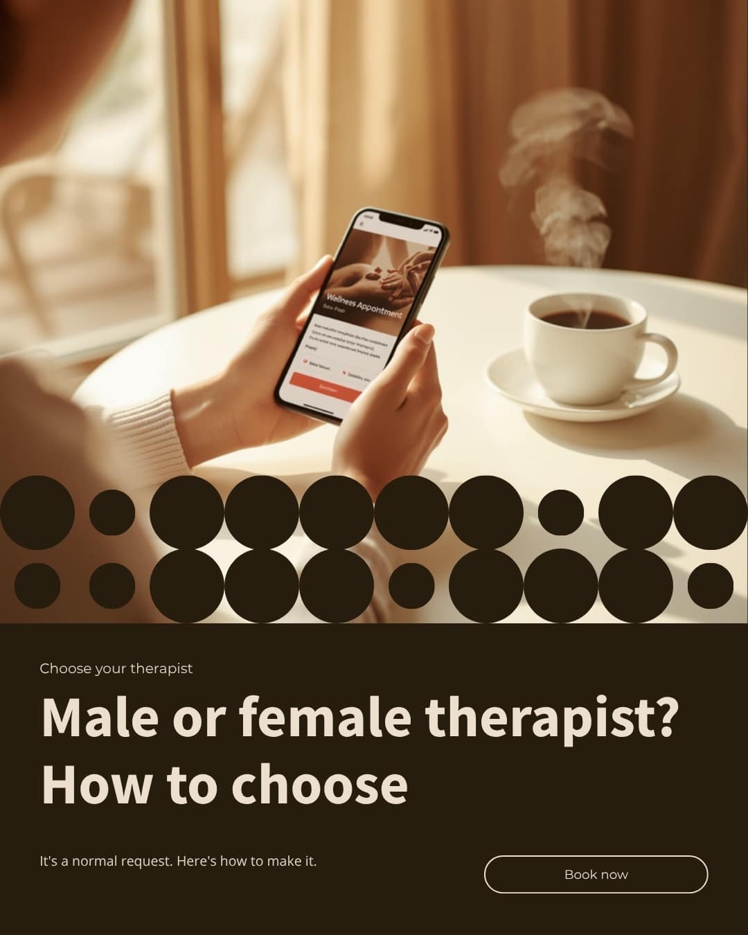Booking a massage appointment on a phone — choosing a male or female massage therapist at Happy Head in San Diego