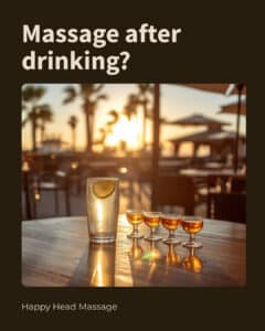 Glass of water with lemon beside beer tasting glasses on a sunny San Diego patio, illustrating massage after drinking alcohol