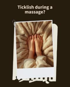 Bare relaxed feet on a cream blanket, illustrating what to do if you are ticklish during a massage